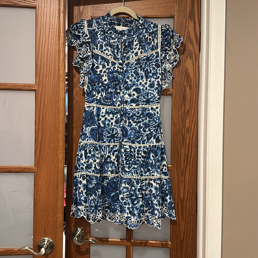 House of Harlow 1960 Melba Blue Floral Ruffle Button Front Dress - Picture 9 of 12